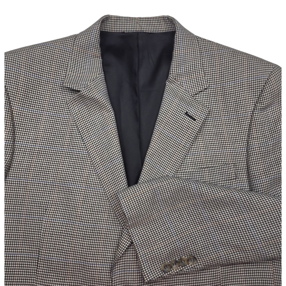 Jos. A. Bank Blazer 43R Tan Micro Houndstooth Glen Plaid Silk Wool Two Button